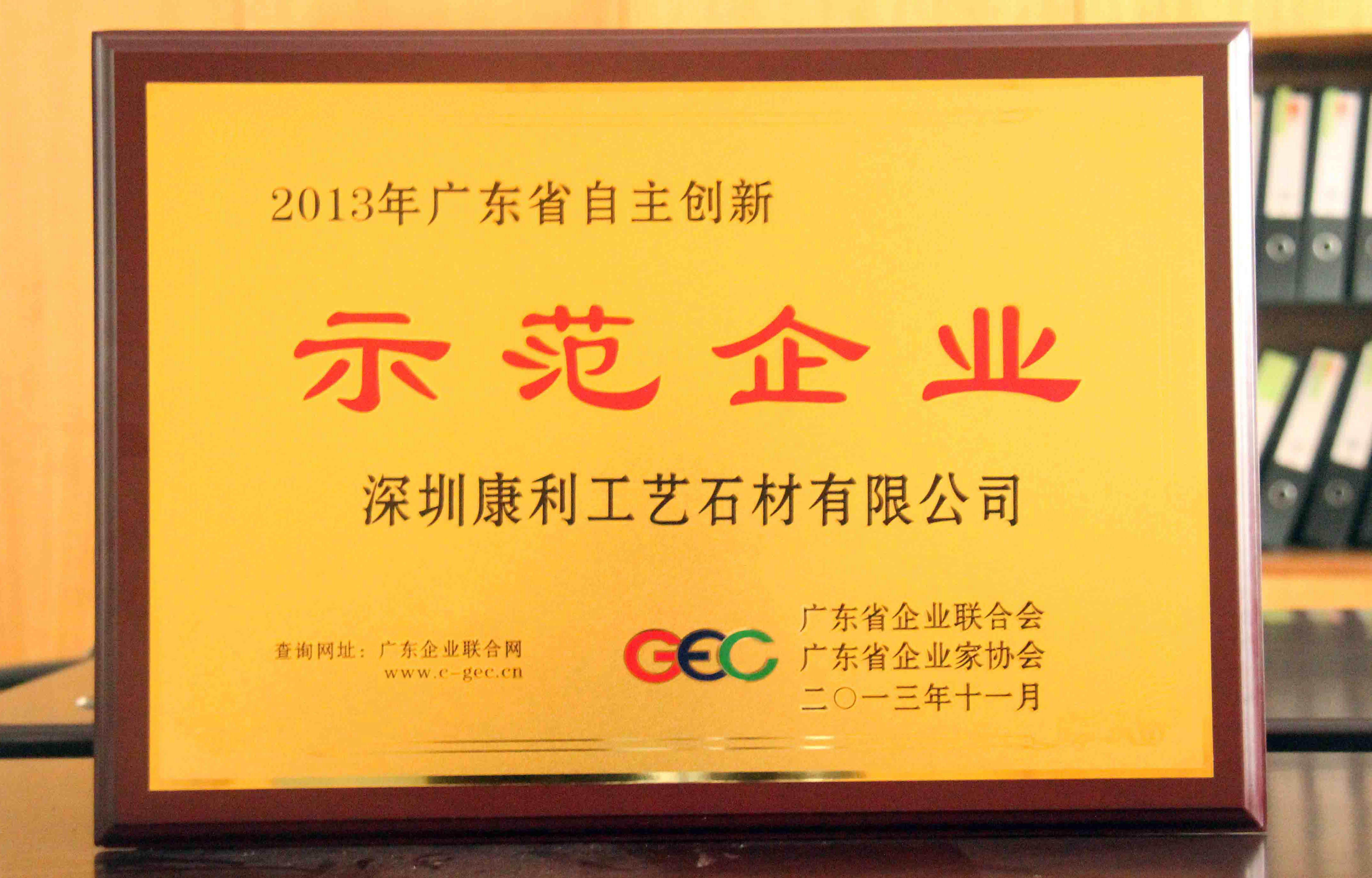 康利荣获“2013年广东省自主创新示范企业”